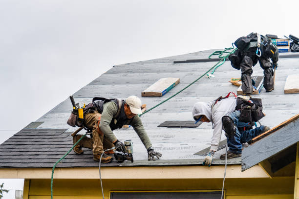 Professional Gutter Installation technician working in Lake, MS
